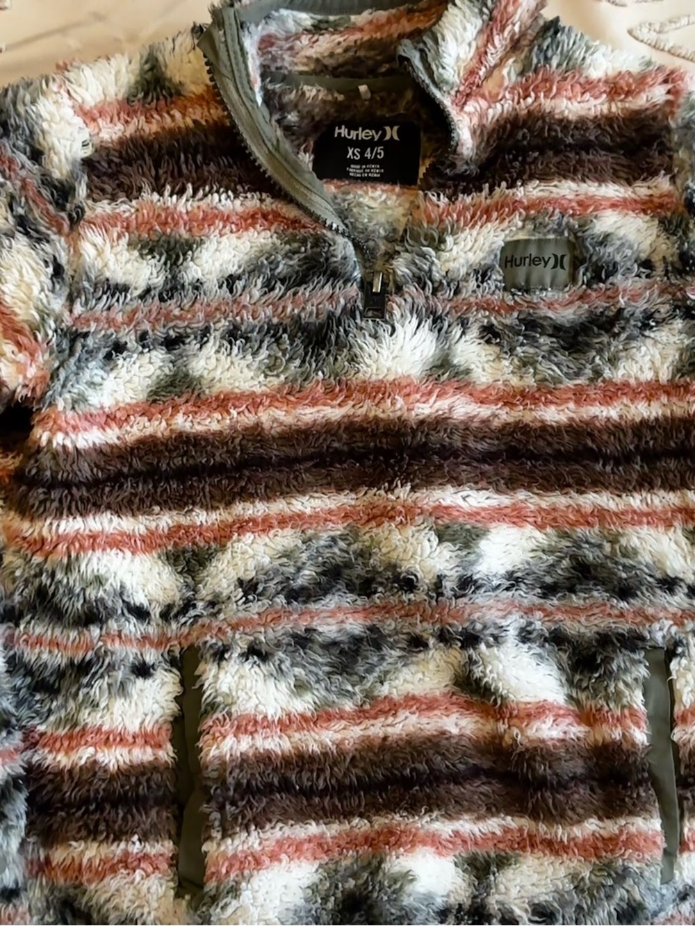 Hurley Kids Fuzzy Half-Zip Jacket in Rust, White, Brown, Gray